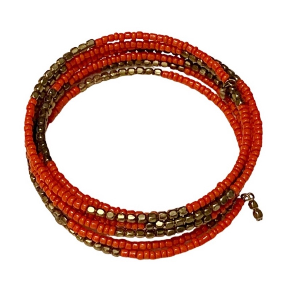 3 items-Orange&Gold Bracelets plus Orange/Yellow/Pink Beaded Hoop Earrings - Picture 5 of 6